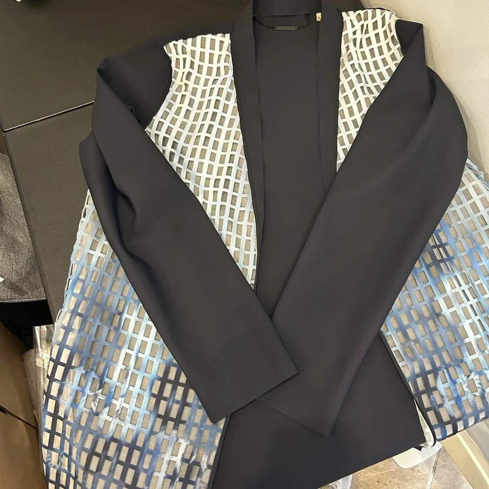 Ellie Tamara Open Jacket Large Cardigan Style E707J405 windowpane w overlay